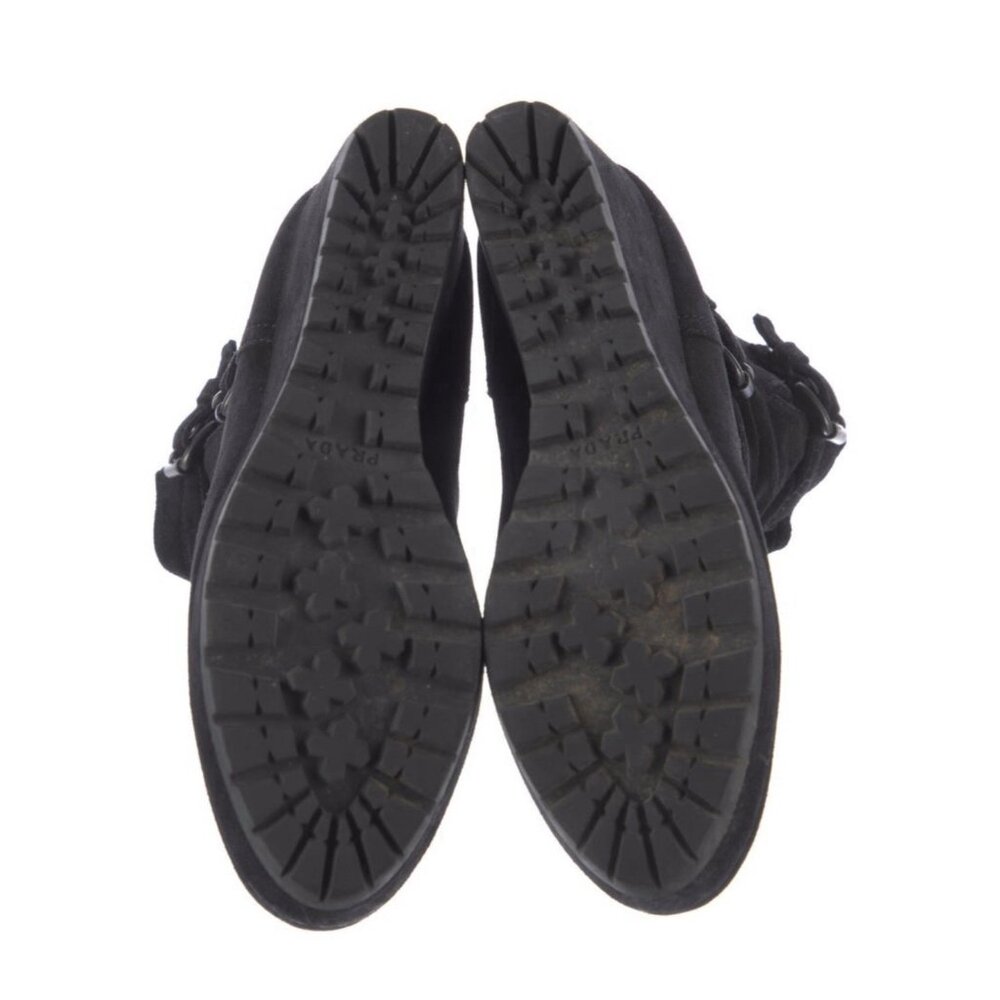 Prada Authentic Solid Black Suede Leather Wedge H… - image 4